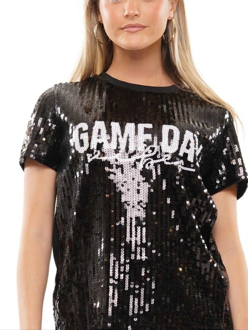 GAME DAY Why Dress Black Sequin Short Sleeve Tee Medium